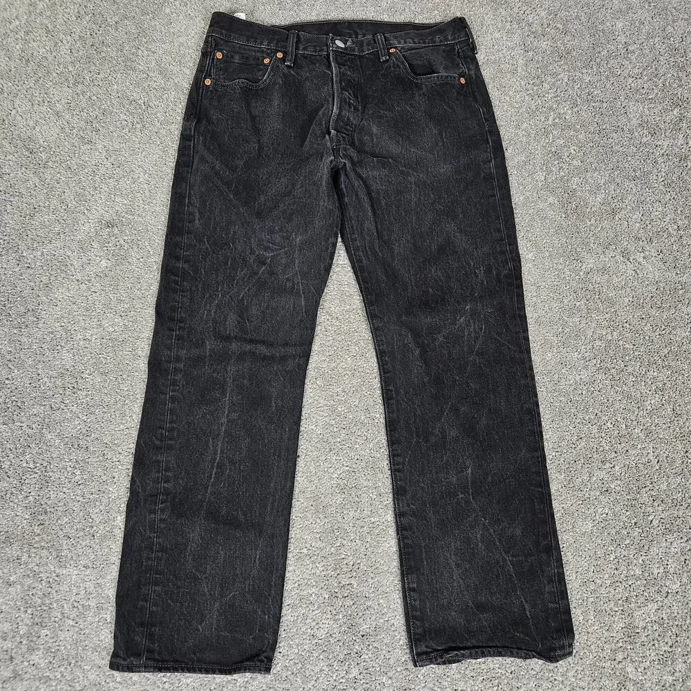 Levis 501 Jeans Mens 32X28 (Tag 36X30) Black Straight Fit Button Fly Iconic
